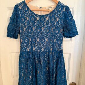 Forever21 blue floral lace fit and flare mini dress